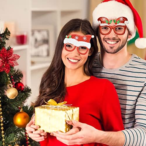 Quelien 12 PCs Quadros de óculos de Natal, Decoração de Natal Glitter Party Frames, para festa de Natal, jantar de Natal, estande de fotos.