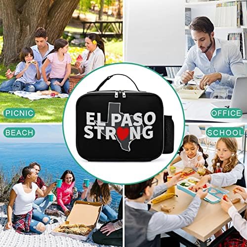 El Paso Strong Heart Lunchag Saco de Caixa à prova de vazamentos estampas fofas com maçaneta e bolso para mulheres homens trabalham