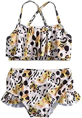 Baby Girls 'Swimwear Summer Leopard Postado babados de duas peças de roupas de banho de banho de banho de roupa de banho