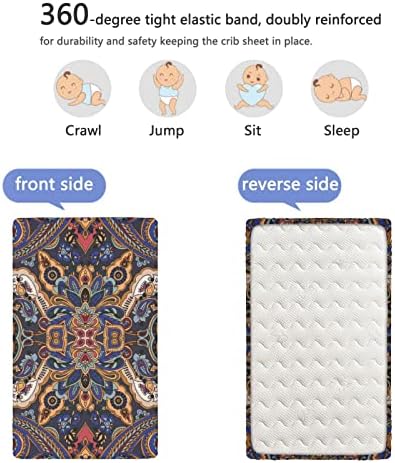 Folha de berço com tema Paisley, colchão de berço padrão folhas de cama macias e respiráveis ​​lençóis de cama Great for Boy ou Girl Room ou Nursery, 28 “x52”, Royal Blue Sand Brown