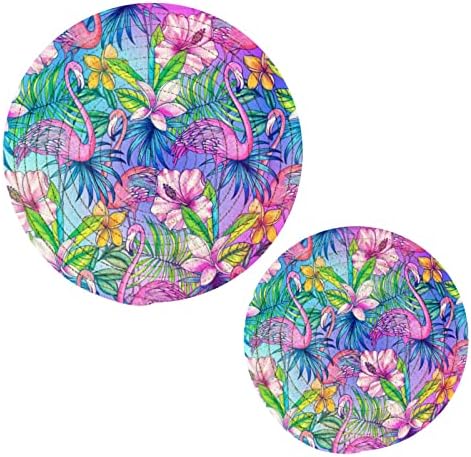 Flores tópicas Flamingo Trivets para pratos quentes suportes de panela Conjunto de 2 peças almofadas quentes para trivetas resistentes