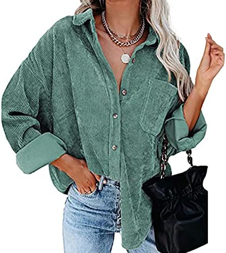 jaqueta de shacket iCodod feminino flanela camisa de manga comprida Button Buttigan Blouse Collar Collar Fall Jackets for Women