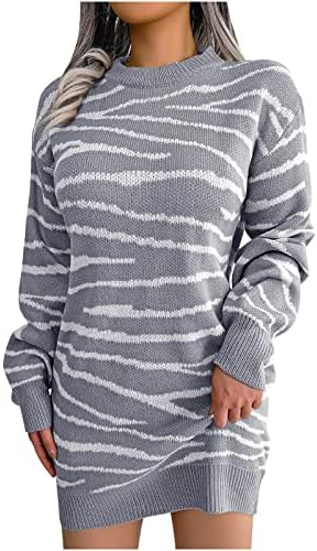 Vestido de suéter listrado de oplxuo para mulheres manga longa e color de colorido malha tricotada