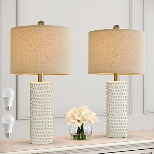 Retres 24.5 '' Modern Modern Accent Ceramic Table Lamp Set de 2 para quarto Decoração de mesa branca Decor de cabeceira para sala de estar sala de estudo Domer fazenda Farmhouse NightStand Lâmpada de lâmpadas de mesa final