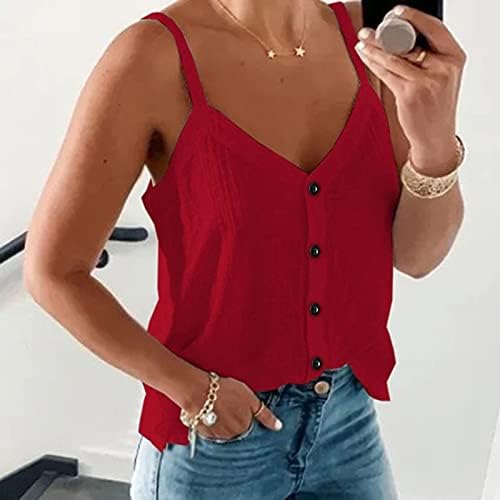 Tampa do tanque de Yongans para mulheres Summer Slim Button Down Down Spaghetti Strap Camisole Casual Color Solid V Neck