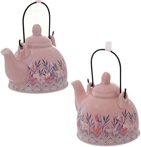 Kurt Adler Boho Chic Floral TEATIME TEAPOT ORNAMENTO, Conjunto de 3