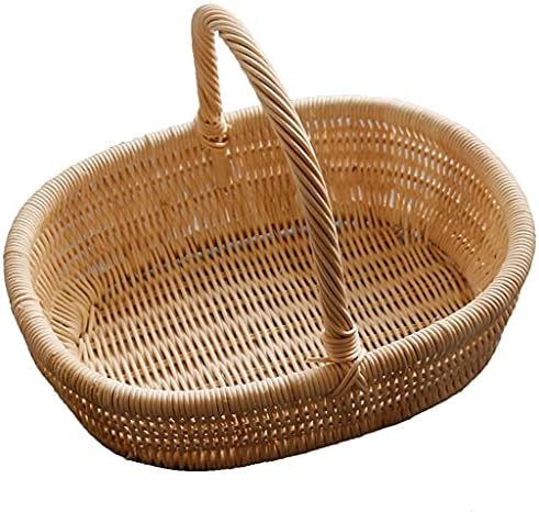 TJLSS cesto de vime em forma oval com alças, cesta de alça de tecido natural e rústica, vegetais, frutas, cesta de pão, cesta