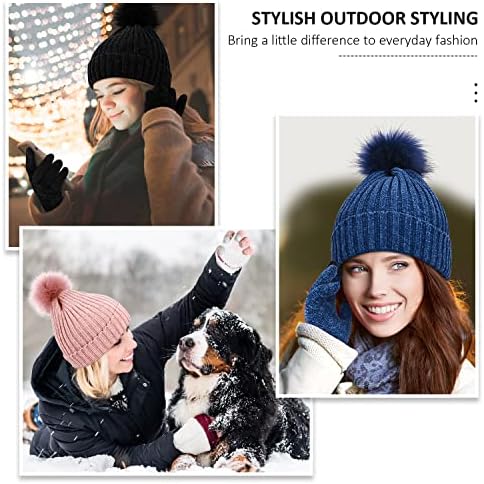Mulheres gorros chapéus luvas de inverno, chapéu quente e luvas de malha macia, boné de abastecimento de ladras, chapéus