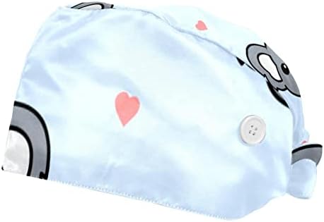 Niaocpwy 2pcs Capas de trabalho ajustáveis ​​femininas com botões Band sweto Cheia Koala Balloon Bouffant Hats