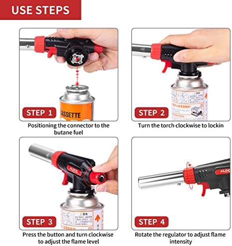 ALOCS Tocha de cozinha, tocha profissional de butano Tocha culinária com chama ajustável, 360 ° de tocha de butano reversa para