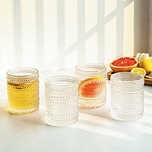 Copas de vidro Vintage Bebler de 4, copos de copos de hobnail transparentes, copos de design em relevo, copos de água românticos, para bebidas, suco, coquetel, refrigerante, água, uísque