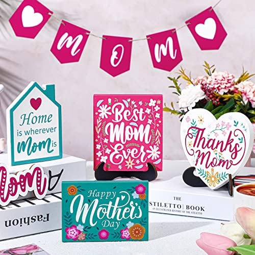 14 PCS PCS DIA DO Dia das Mães Decoração de Bandeja Feliz Dia das Mães Sinais de Mesa de Madeira Obrigado Mã