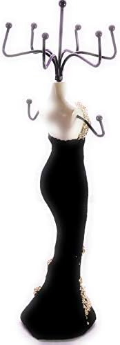 Black One ombro Velvet Dress Jewelry Doll com diamante