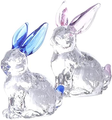AMOSFUN 2PCS Crystal Páscoa Bunny Figuras Bunny Figuras Colecionáveis ​​Decoração de coelho da primavera Ano da estátua do coelho da páscoa de coelho Páscoa 2023 Decorações