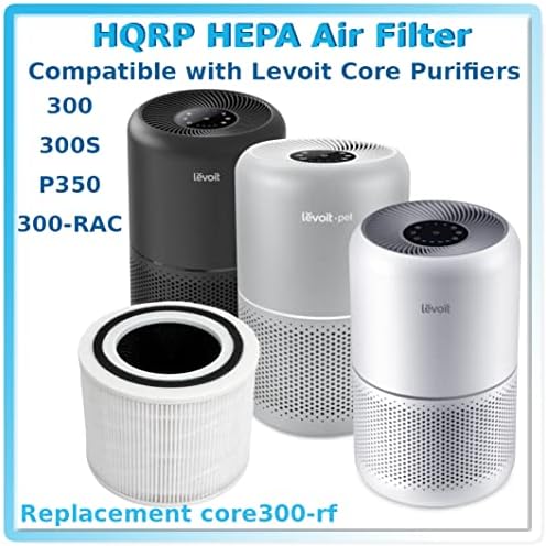 Filtros de ar HQRP 2-Pack HEPA Compatible com Levoit Core 300, 300s, P350, 300-RAC, filtração em 3 etapas, parte da parte