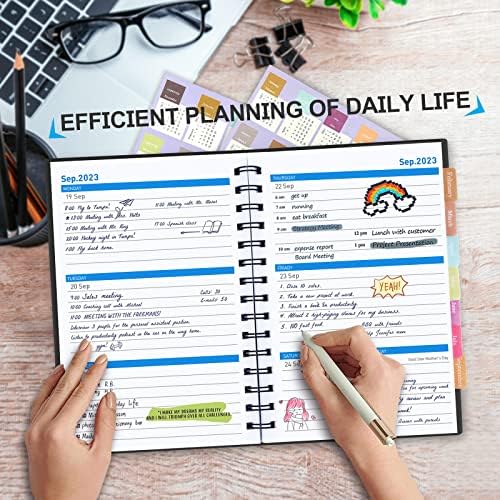 Planejador Daily 2023-2024, Planejador de 18 meses, Planejador diário semanal mensal 2023-2024, julho de 2023-dezembro
