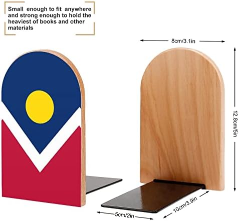 Bandeira de Denver Wooden Bookends Livros Decorativos Trendiny Stand for Home and Office Selves Set of 2