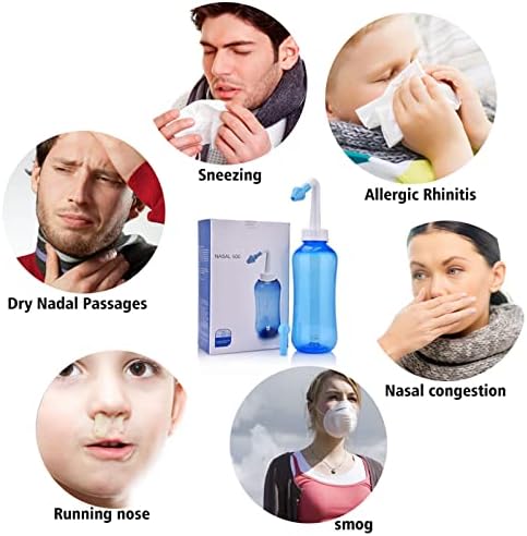 Garrafa de enxágüe sinusal de panela neti - 500 ml 17oz de lavagem nasal garrafa nariz alergia a pressão de pressão de