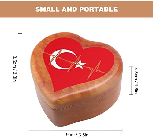 Love Turquia, batimentos cardíacos Caixa de madeira de mush windup em forma de coração estampado caixas musicais para o aniversário do aniversário de dia dos namorados aniversário
