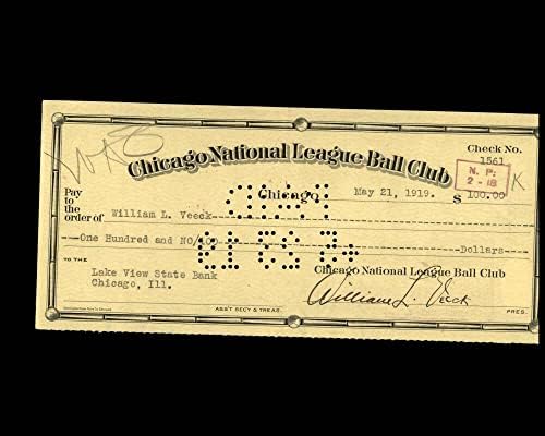 William Veeck PSA DNA assinado x2 Chicago Cubs Check 5-21-1919 Autograph-MLB Cut Signature