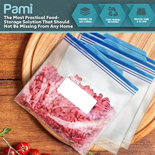Pami Double Zip Freezer Galle Gallon Sacos [60 peças]- Sacos de travamento de frescor à prova de alimentos com vazamento com sacos
