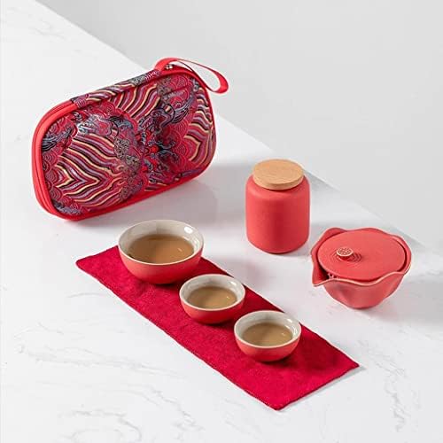 O conjunto de chá portátil TJLSS inclui 1 bule 3 xícaras de chá 1 canal de chá bonito e fácil, chinês Cerâmica Teaset portátil