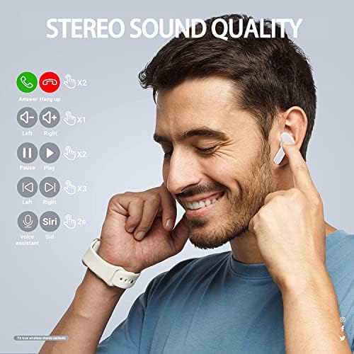 Air31 fones de ouvido sem fio Bluetooth 5.3, fones de ouvido sem fio transparentes com som estéreo de hi-fi profundo, fone de ouvido Bluetooth com caixa de carregamento de microfone embutida adequada para iPhone Android laptop