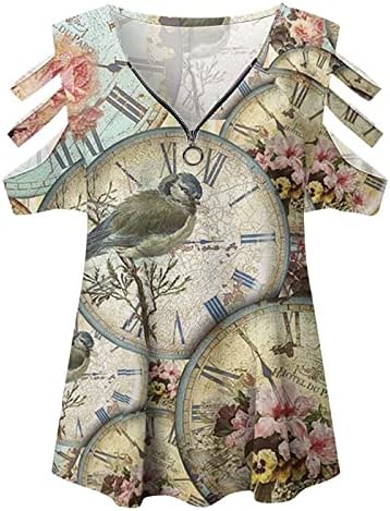 Camisa da blusa para mulheres outono de verão de manga curta 2023 roupas da moda do ombro V -algodão zip de algodão up xi