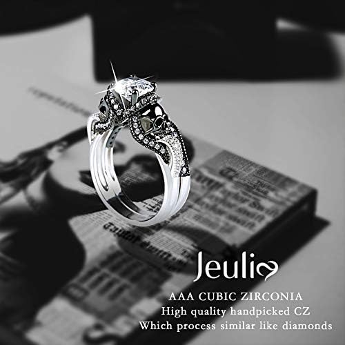 Jeulia 3,68 quilates Twist Skull Rings para mulheres prata esterlina Twist Twist Rings Band Rings White Diamond Ring Set