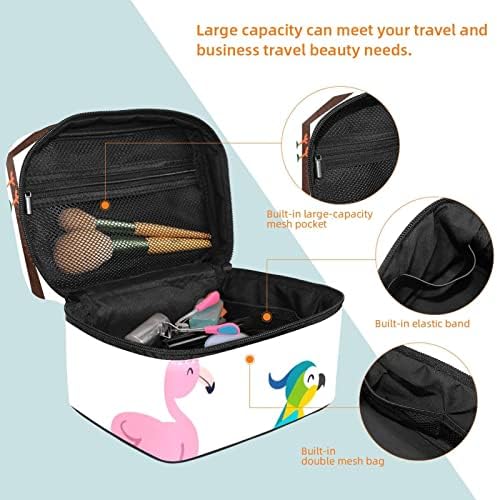 Saco de higiene pessoal pendurado de viagem, organizador de maquiagem portátil, suporte de cosméticos para pincéis, desenho animado de parrot de animal tropical flamingo