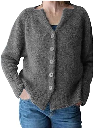 Casa casual de suéteres femininos Notch Button Button Down Camisa superior Open Conto de manga longa de manga longa malha lisada de roupa quente