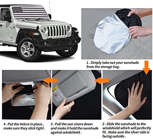 Moricere Upgrade Windshield Sun Shade com a bandeira dos EUA para Jeep Wrangler JL JLU 2018-2023, Brões de pára-brisa