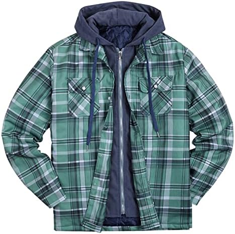 Jaqueta de camisa de flanela com capuz para homens camisetas xadrez com moletes de inverno de capuz para homens jaquetas de flanela para homens homens de flanela acolchoada jaqueta alta para homens com hap