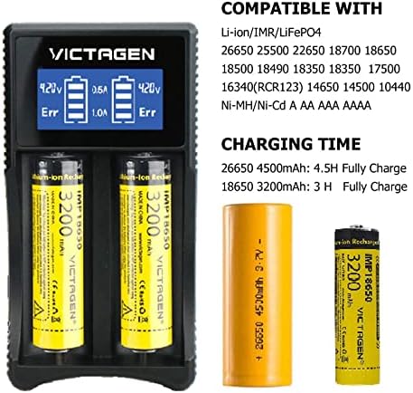 Carregador de bateria Universal Victagen 18650, conjunto rápido de carregador de bateria, carregador inteligente para baterias recarregáveis ​​3,7V-íons de lítio 1.2V Ni-MH/Ni-CD A AAAA