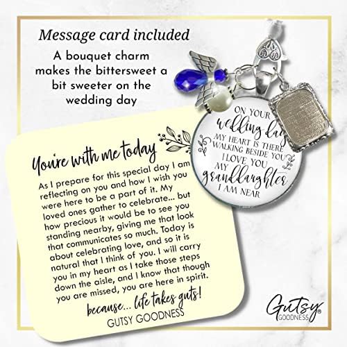 Bouquet Photo Charm Wedding Memory Something Blue Angel - Eu sei que você estaria aqui se o céu Honor Love One, Silver Finis