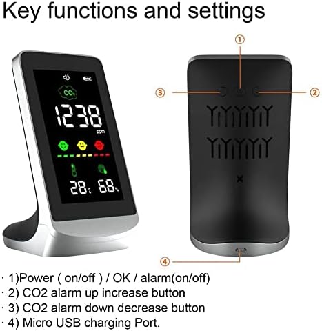 Mxiaoxia 3in1 Smart CO2 Medidor digital de temperatura interna Sensor de umidade Testador de ar Qualidade do ar Monitor de dióxido de carbono