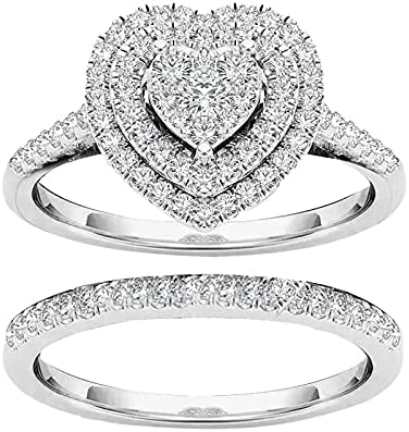 Anel de casamento cúbico de zircônia cúbica para mulheres conjuntos de noivado de noivado conjuntos de anéis de noivado de prata anel de aniversário vintage