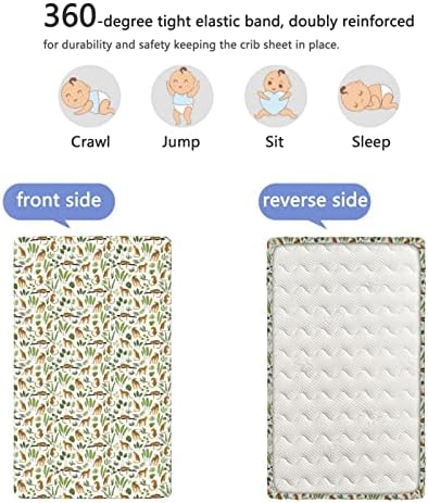 Folhas de mini berço com tema de animal, mini-berço portáteis lençóis de colchão de pequenas lençóis de colchão para meninas ou menino, 24 x38, samambaia de damasco verde branco