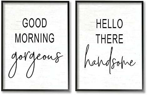 Stuell Industries Good Morning Gorgeous Hello Lá belos frases românticas, projetadas por arte de parede emoldurada preta e revestida, 11 x 14