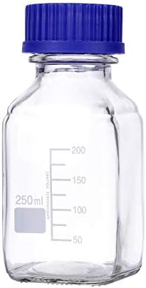 Pastein 8 peças 500 ml de reagente quadrado graduado/garrafa de vidro de armazenamento com tampa de parafuso de polipropileno