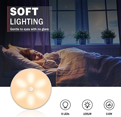 Sensor de movimento de civikyle Night Night Light Recarregável Magnético, LED sem fio Led Puck Lâmpada de luz Indoor para garoto quarto banheiro cozinha berçário parede de parede de parede de bairro de campainha guarda-roupa sob o balcão, 6-pacote