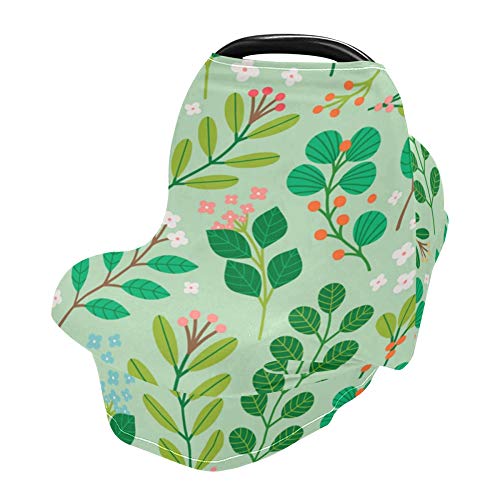 Yyzzh Nature Pattern Padrão de folha verde Flade Flor Floral Explodido Capa de assento de bebê Baby Canopy Capas de enfermagem Capas