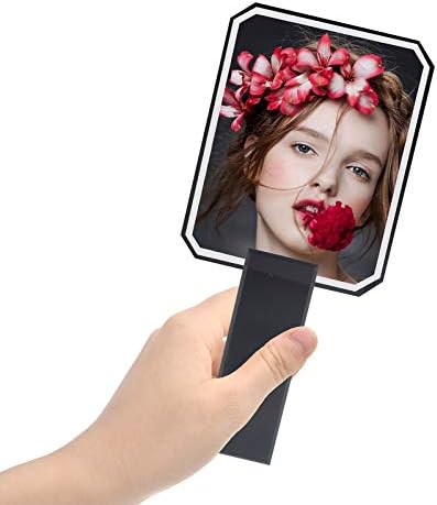 Espelho da mão, deslocamento de maquiagem portátil de viagem espelho portátil de maquiagem retangular com espelho cosmético da alça com caixa, 5,7 x 4,5 polegadas