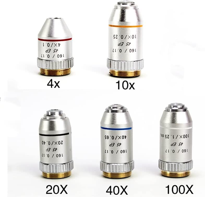 Acessórios para microscópio Lens de objetivos achromáticos semi-plano 195 mm para o microscópio biológico Distância do conjugado 4x/10x/20x/100x, 160/0.17 45EP Consumíveis de laboratório
