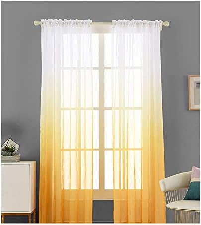 Daesar Sheer Voile Curtains 2 painéis, cortina de quarto sem perfuração de poliéster gradiente amarelo cor cortinas de tratamento