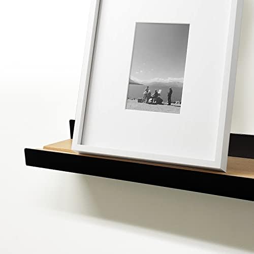 Mitus Flutuating Shelf parede Montada - Modern Industrial Metal Channel Berdge preto com inserção de madeira rústica,