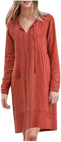 Ayaso feminino de linho de algodão de tamanho grande curto vestido redondo pescoço de verão vestidos casuais bolso de bolso A-line Flowy Dress