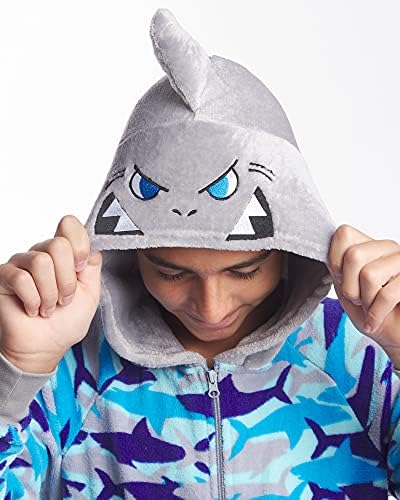 Muito legal 2 meninos do sono Fleece encapuzado One Piece Pijama Costume - Sharks Dino Ninja Cyclopes