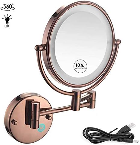 Espelho de maquiagem montado na parede, ampliação de 10x, espelho de maquiagem redonda 8 polegadas espelho de banheiro