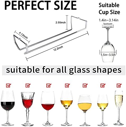 Tonlea 12,2 polegadas de vidro de vidro, suporte de vidro sob prateleira, rack de vidro de vinho sob armário, conjunto de lascas de 2